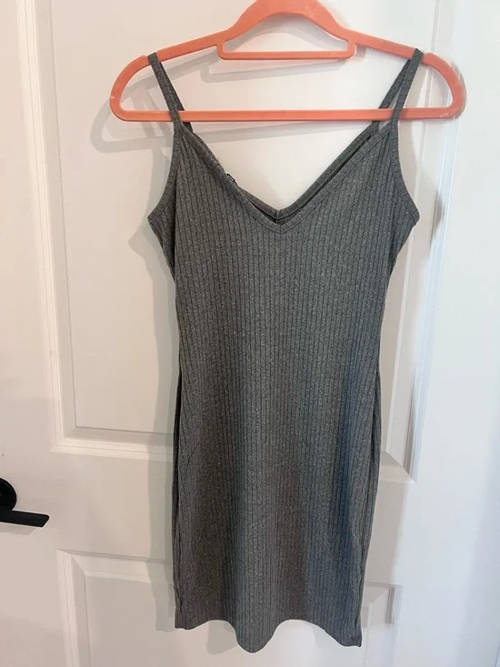 Fashion Nova Gray Ribbed V-Neck Slip Dress - Picture 6 of 6